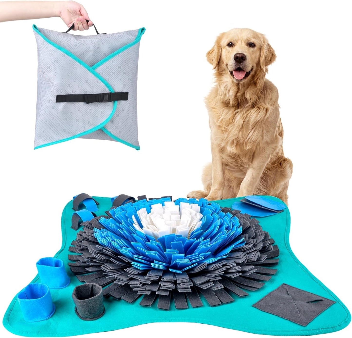 18" Dog Snuffle Mat - Interactive Dog Puzzle Toys for Enrichment - Large Slow Feeder Foraging Mat for Brain Games & Nosework Training - Washable Pet Sniff Mat with Training Clicker and Suction Cup