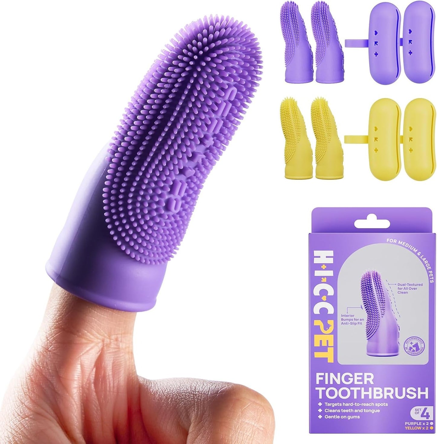 HICC PET Dog Toothbrush, Anti-Slip Dog Tooth Brushing Kit, Dog Finger Toothbrush for Plaque and Tartar Cleaning, Dog Teeth Cleaning for Small & Large Pets, Safer & Softer Liquid Silicone, 2-Pack