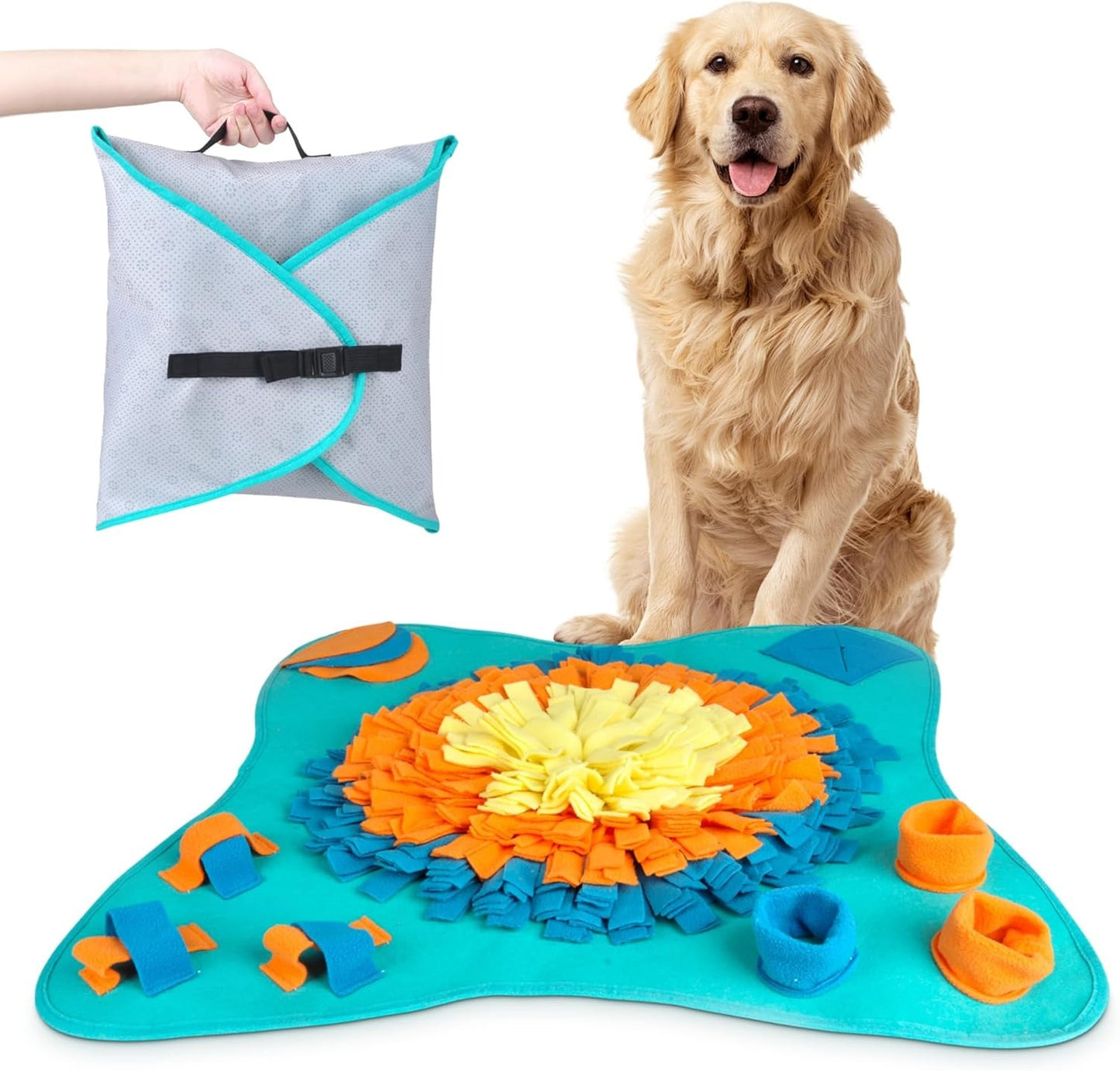 18" Dog Snuffle Mat - Interactive Dog Puzzle Toys for Enrichment - Large Slow Feeder Foraging Mat for Brain Games & Nosework Training - Washable Pet Sniff Mat with Training Clicker and Suction Cup