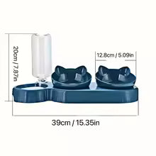 3-in-1 Pet Bowls with Gravity Water Feeder – Tilted Cat Food &amp; Water Bowl Set with Ear Design, Neck Protection Feeding Station for Cats and Small Dogs
