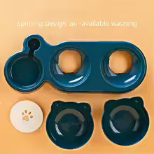 3-in-1 Pet Bowls with Gravity Water Feeder – Tilted Cat Food &amp; Water Bowl Set with Ear Design, Neck Protection Feeding Station for Cats and Small Dogs
