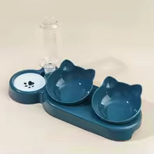 3-in-1 Pet Bowls with Gravity Water Feeder – Tilted Cat Food &amp; Water Bowl Set with Ear Design, Neck Protection Feeding Station for Cats and Small Dogs