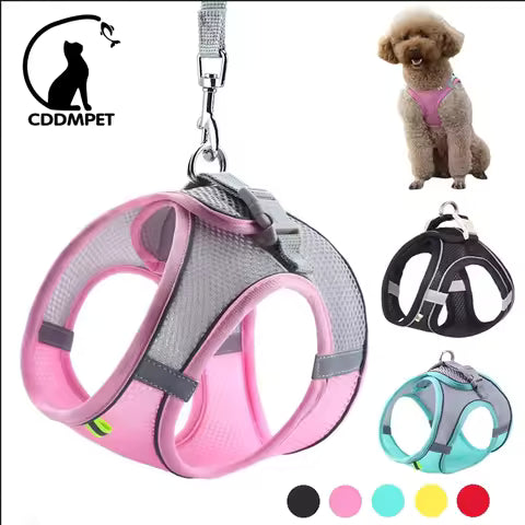 Cat & Dog Harness Vest Chest Rope Set – Reflective Breathable Adjustable Pet Harness with Leash